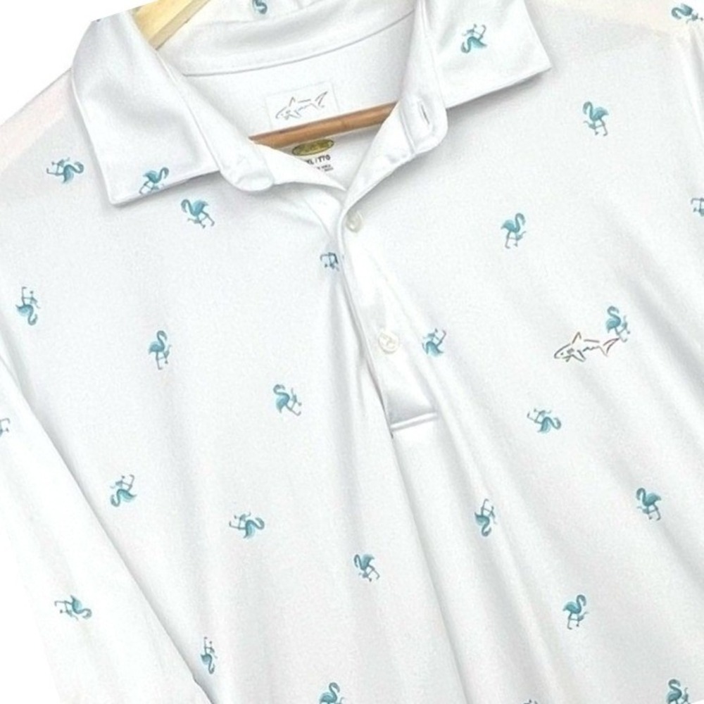 Greg Norman Play Dry Men's Performance Golf Polo White Flamingo Short Sleeve XXL